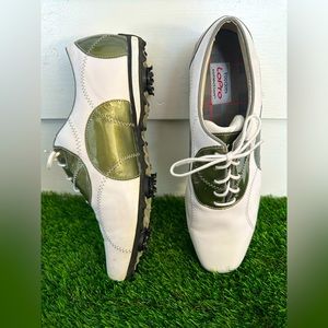 FootJoy LoPro Golf Shoes WORN 1X Women Size 11M White Green Soft Spikes 97075